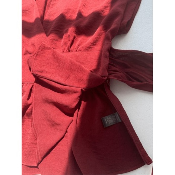 Express Burgundy Blouse V-Neck Kimono Sleeve Peplum Top Small - Picture 6 of 8